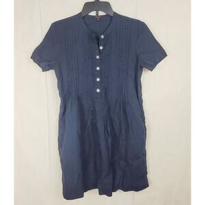 Quince navy blue plisse pleat flax linen dress Size XS Coastal Resort Feminine
